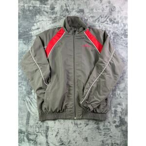 Spalding Mens Large Track Jacket Gray Red Full Zip Windbreaker Retro Y2K 90s